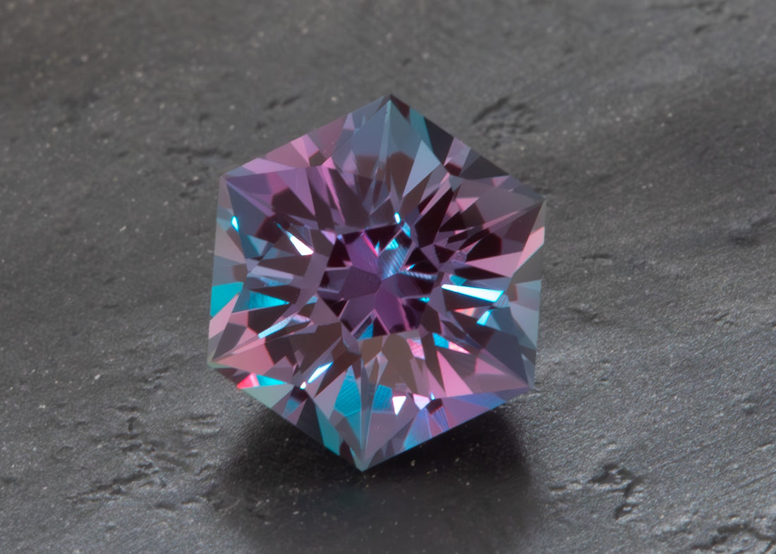 lab created alexandrite in a hex cut