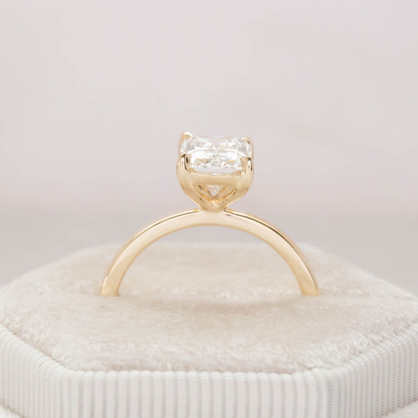 Cali solitaire engagement ring with radiant lab diamond