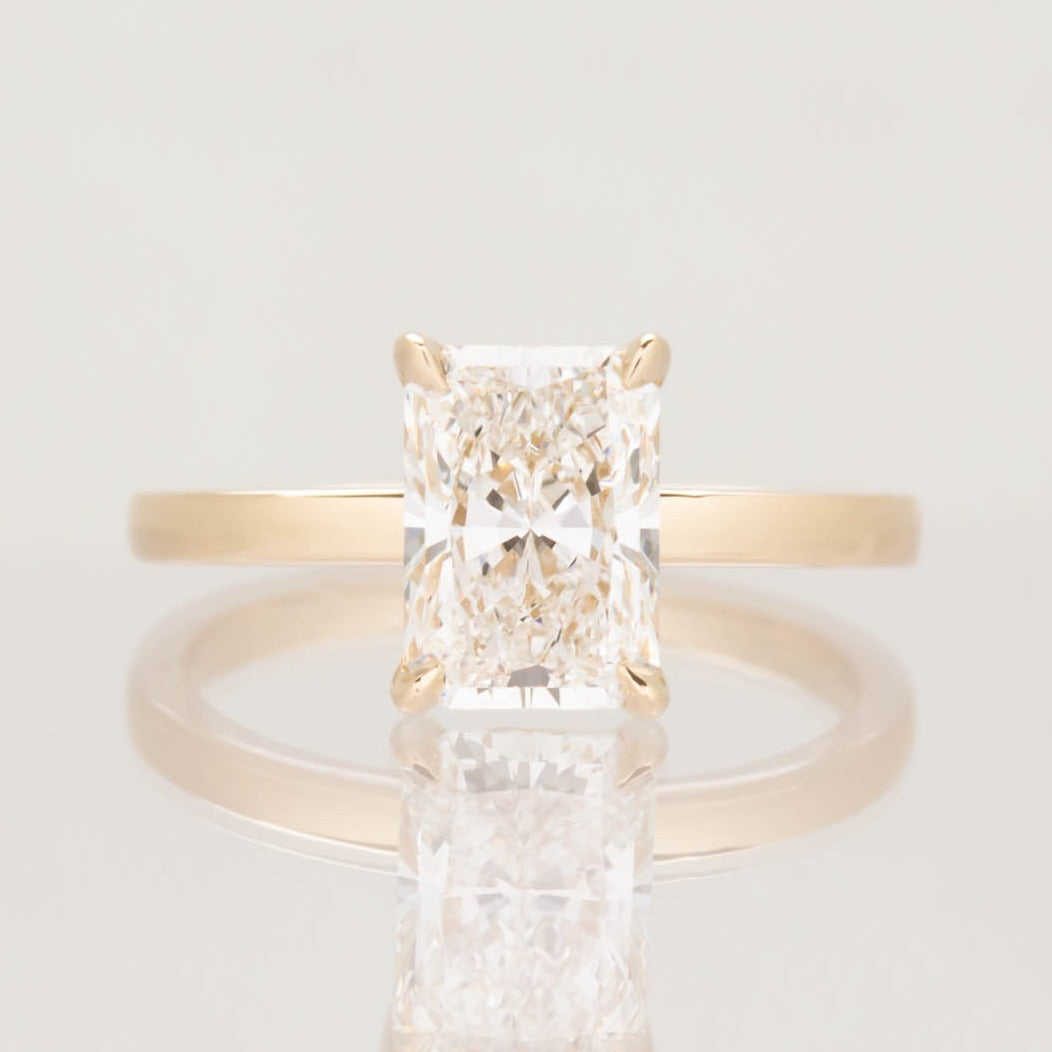 Cali solitaire engagement ring with radiant lab diamond