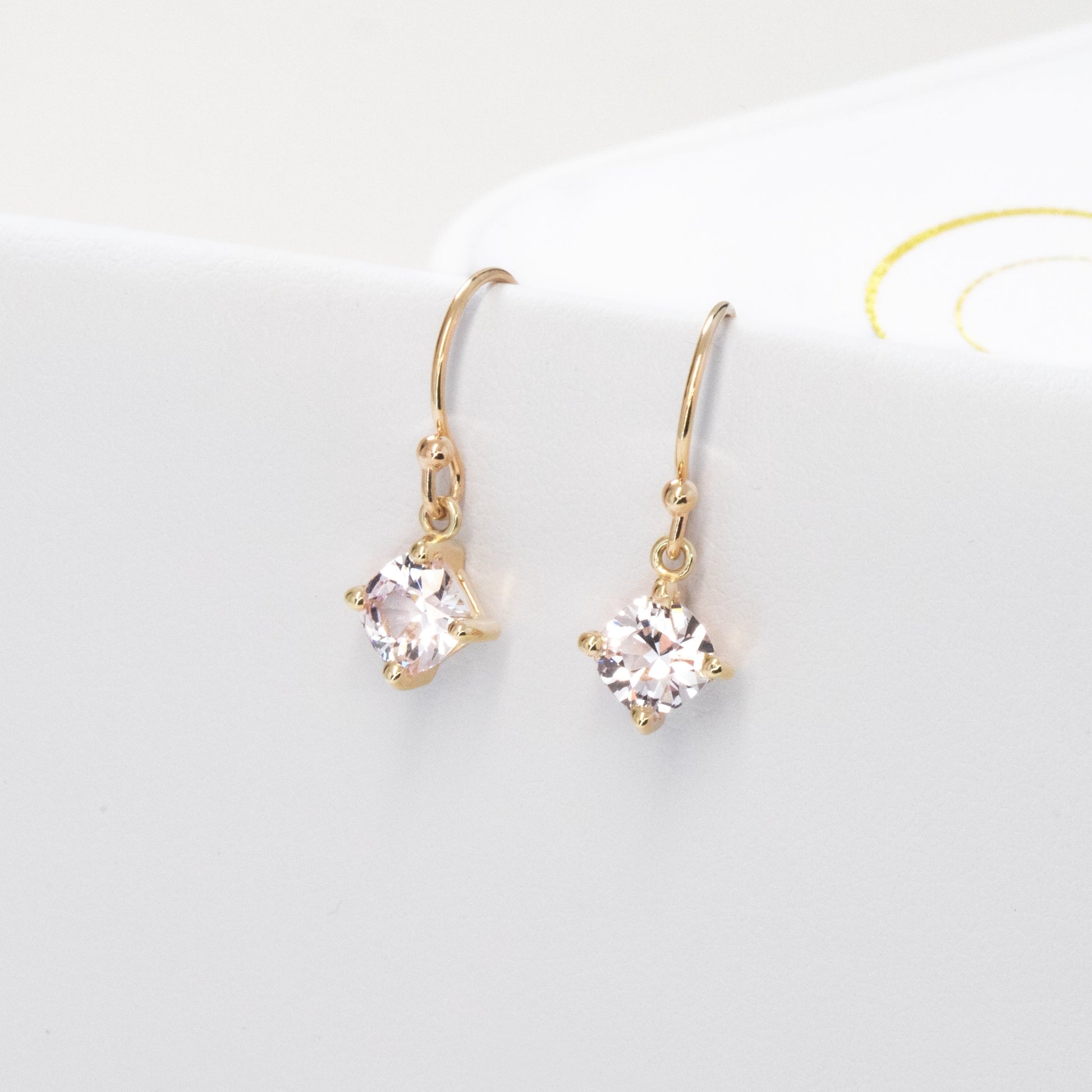 cassandra drop earrings yellow gold pink lab sapphire