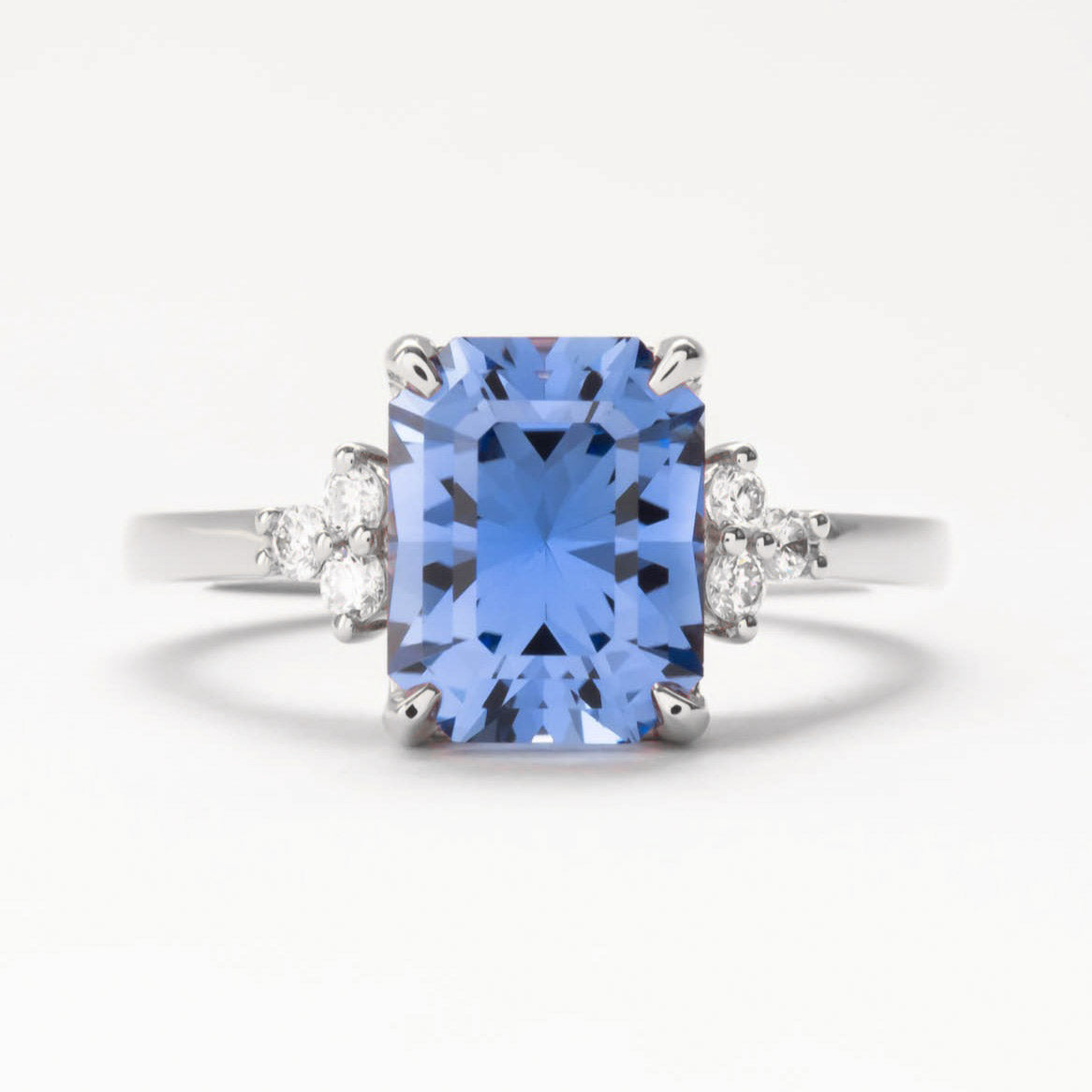 Cynthia blue lab sapphire radiant engagement ring and band