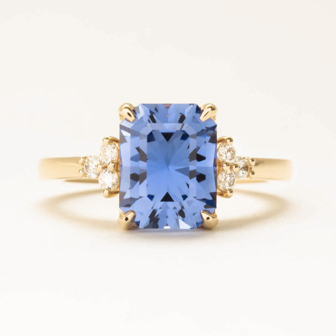 Cynthia blue lab sapphire radiant engagement ring and band