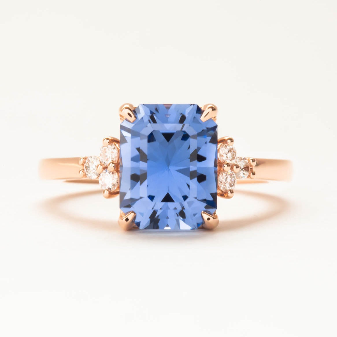 Cynthia blue radiant engagement ring and band