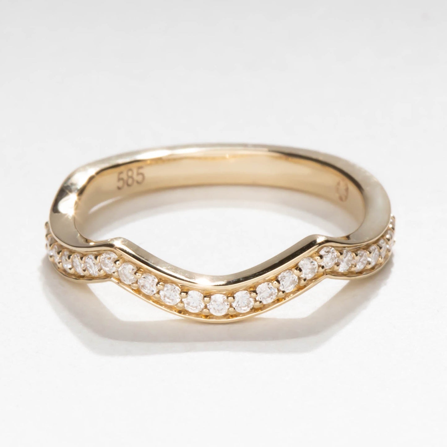 yellow gold wedding band with lab diamonds