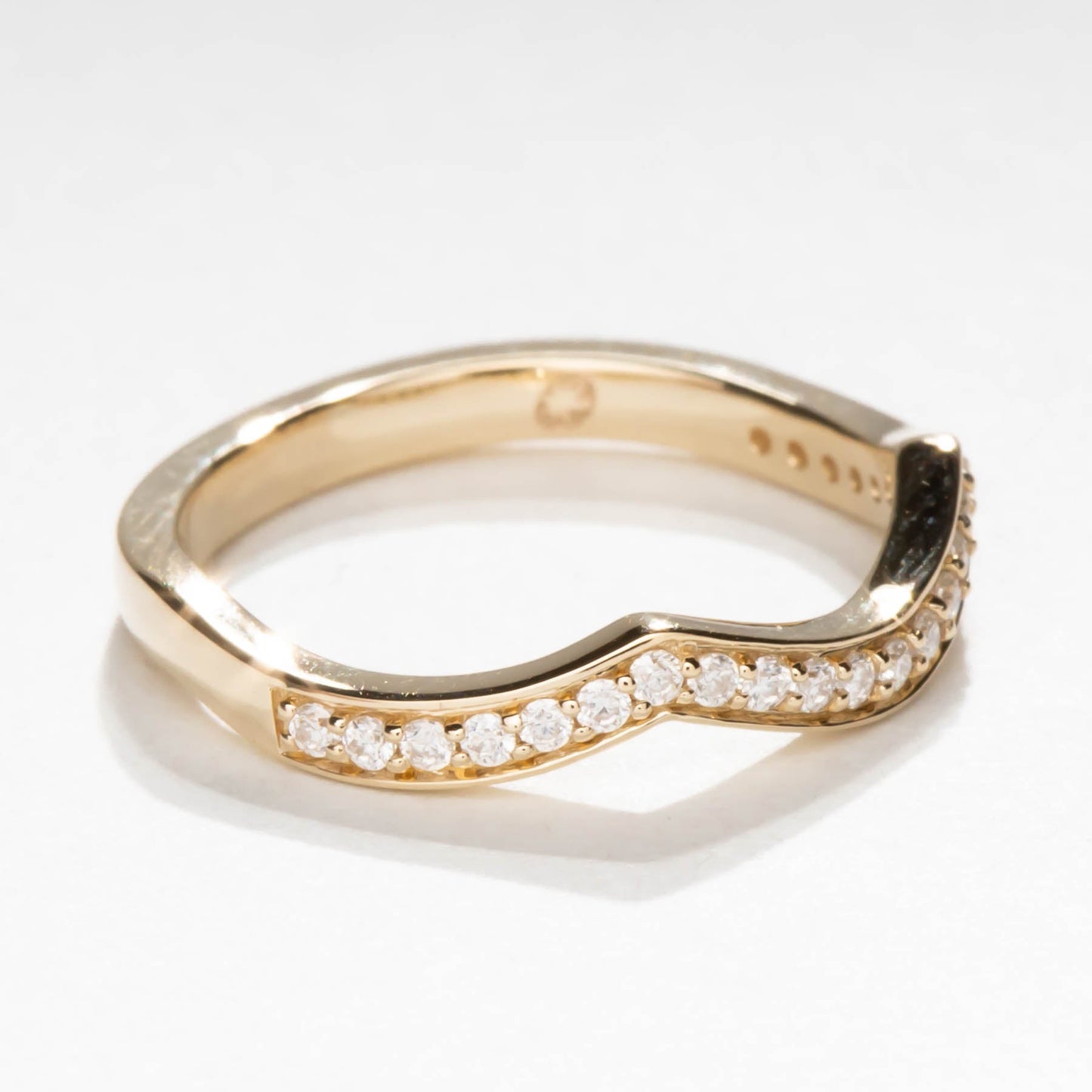 yellow gold wedding band with lab diamonds