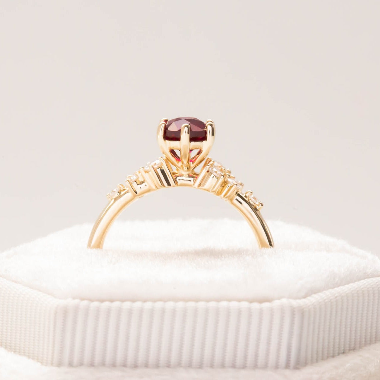 Freja accented engagement ring with round lab ruby