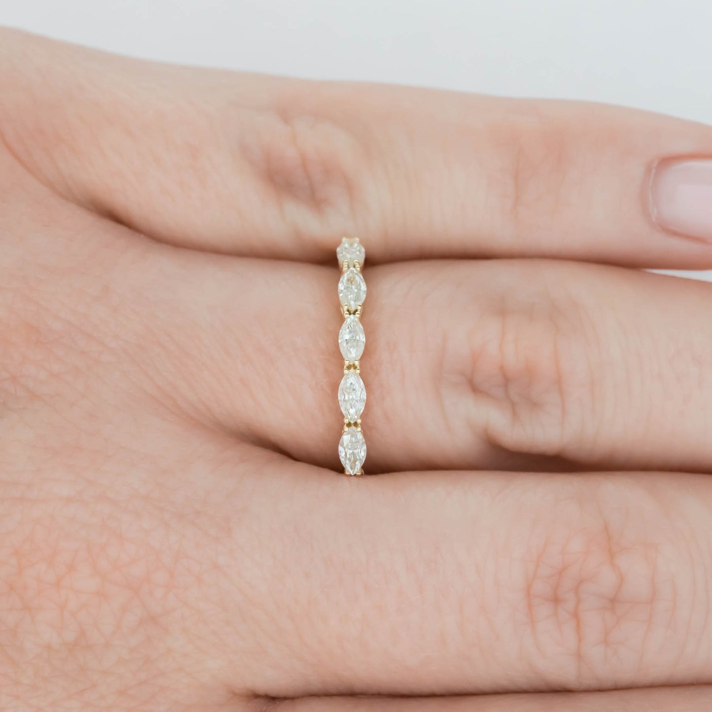 Gemma wedding band with moissanite marquise