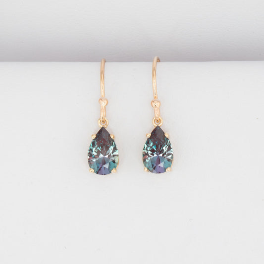 Lindsay drop earrings yellow gold lab alexandrite pear