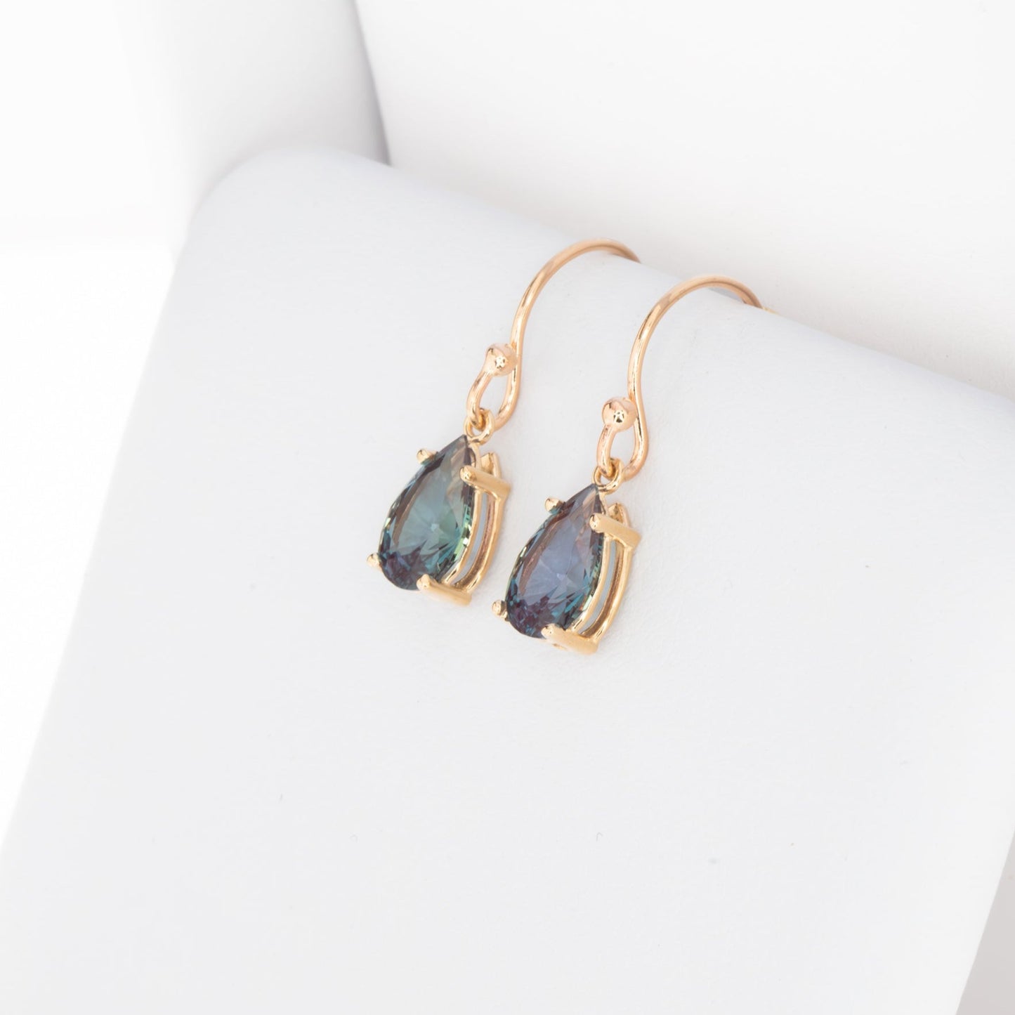 Lindsay drop earrings yellow gold lab alexandrite pear