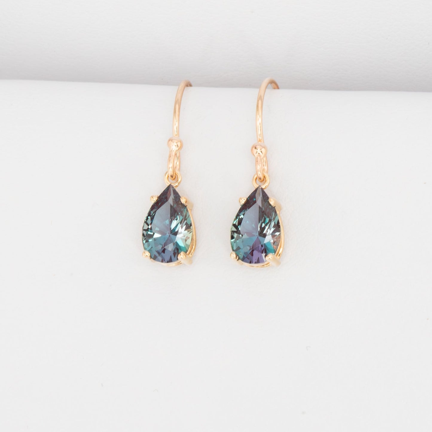 Lindsay drop earrings yellow gold lab alexandrite pear