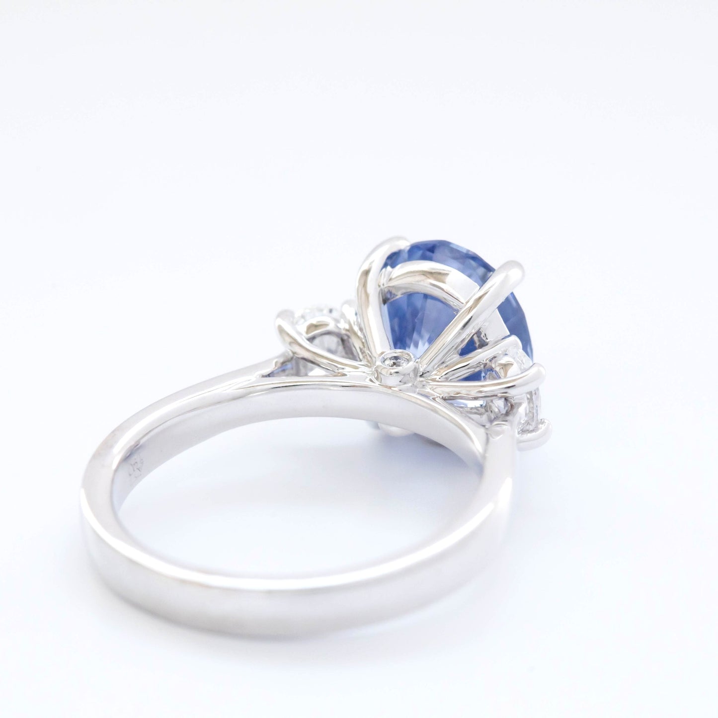 milly three stone ring with oval blue lab sapphire