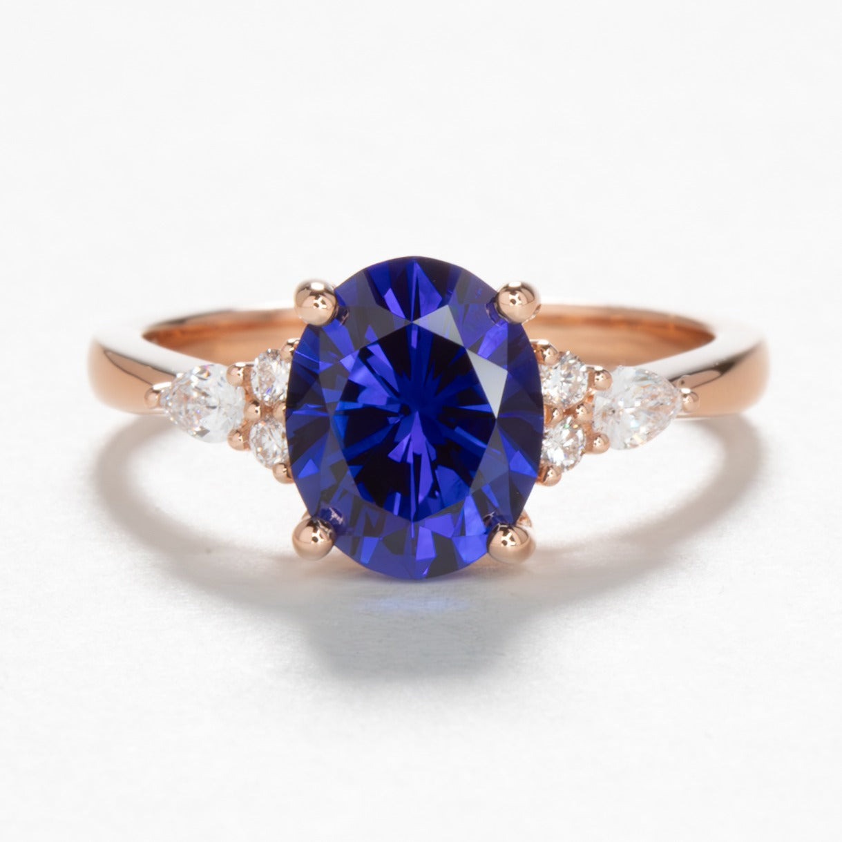 Natalia oval accented engagement ring with blue lab sapphire