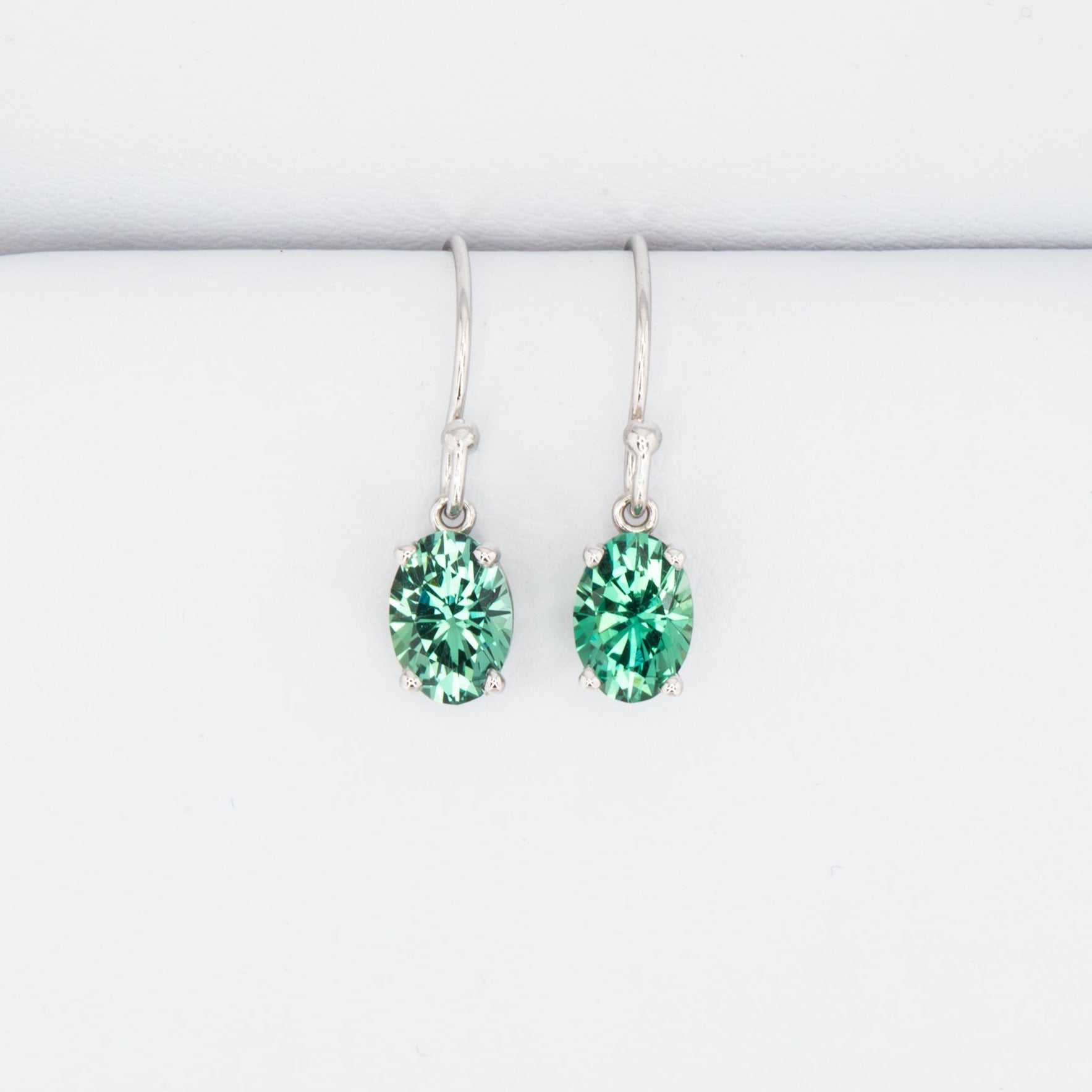 Paige drop earrings yellow gold and green lab sapphire ovals