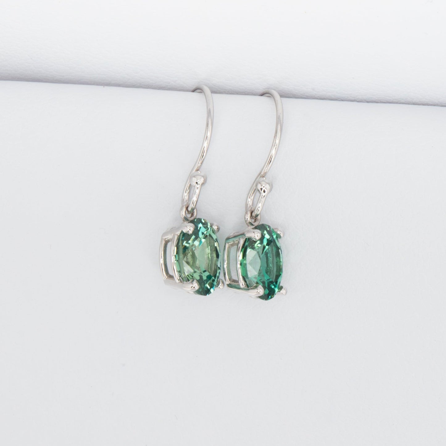 Paige drop earrings yellow gold and green lab sapphire ovals