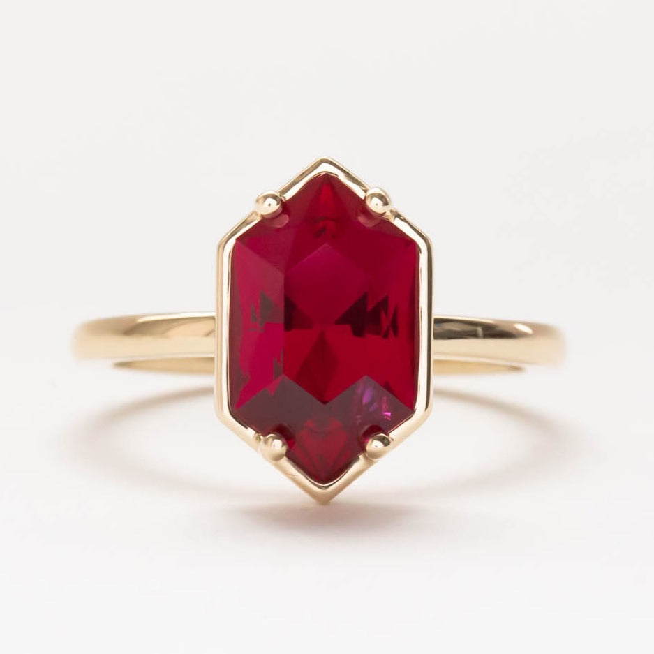 Paris solitaire engagement ring with dutch marquise lab ruby