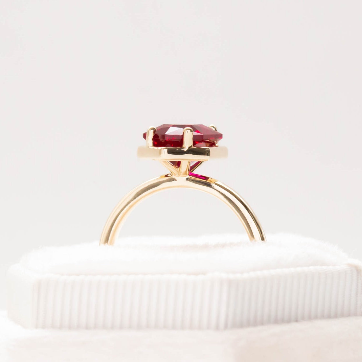 Paris solitaire engagement ring with dutch marquise lab ruby