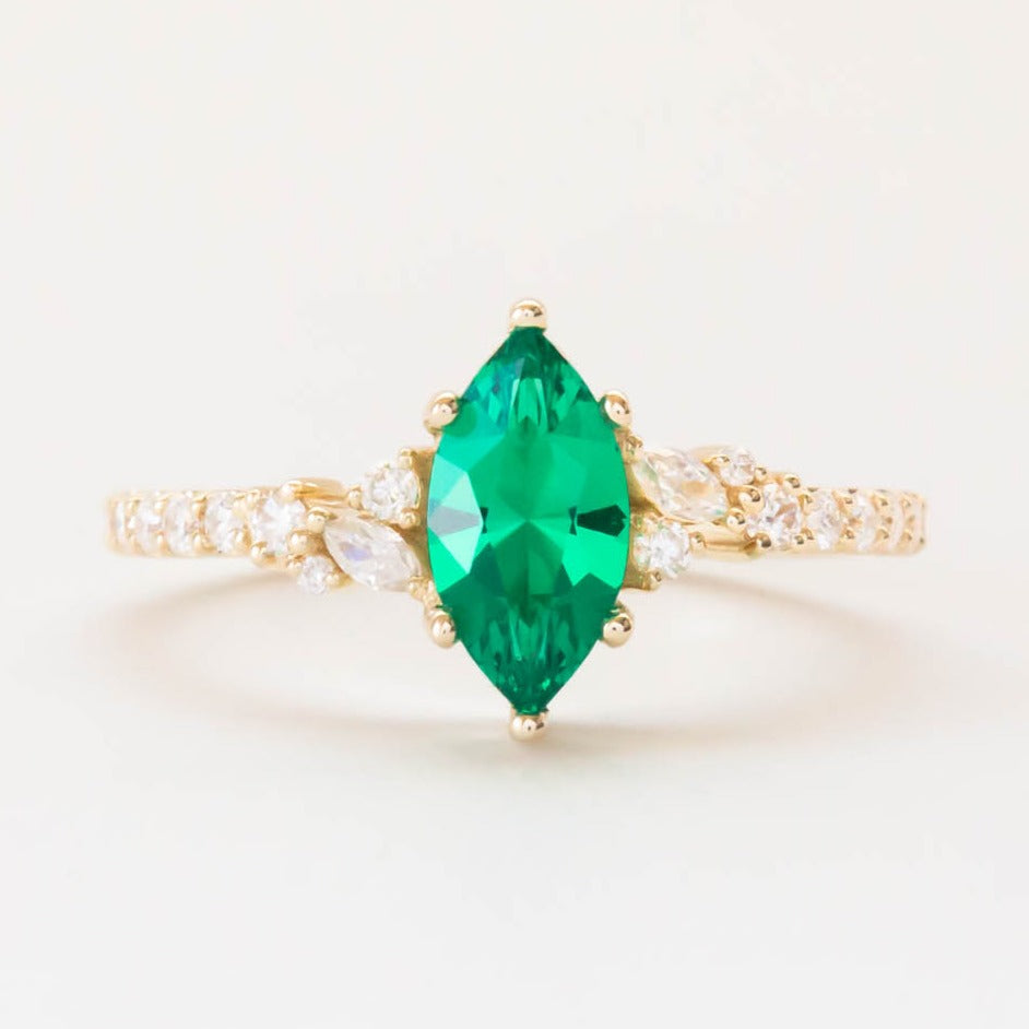 Rachelle lab emerald marquise engagement ring