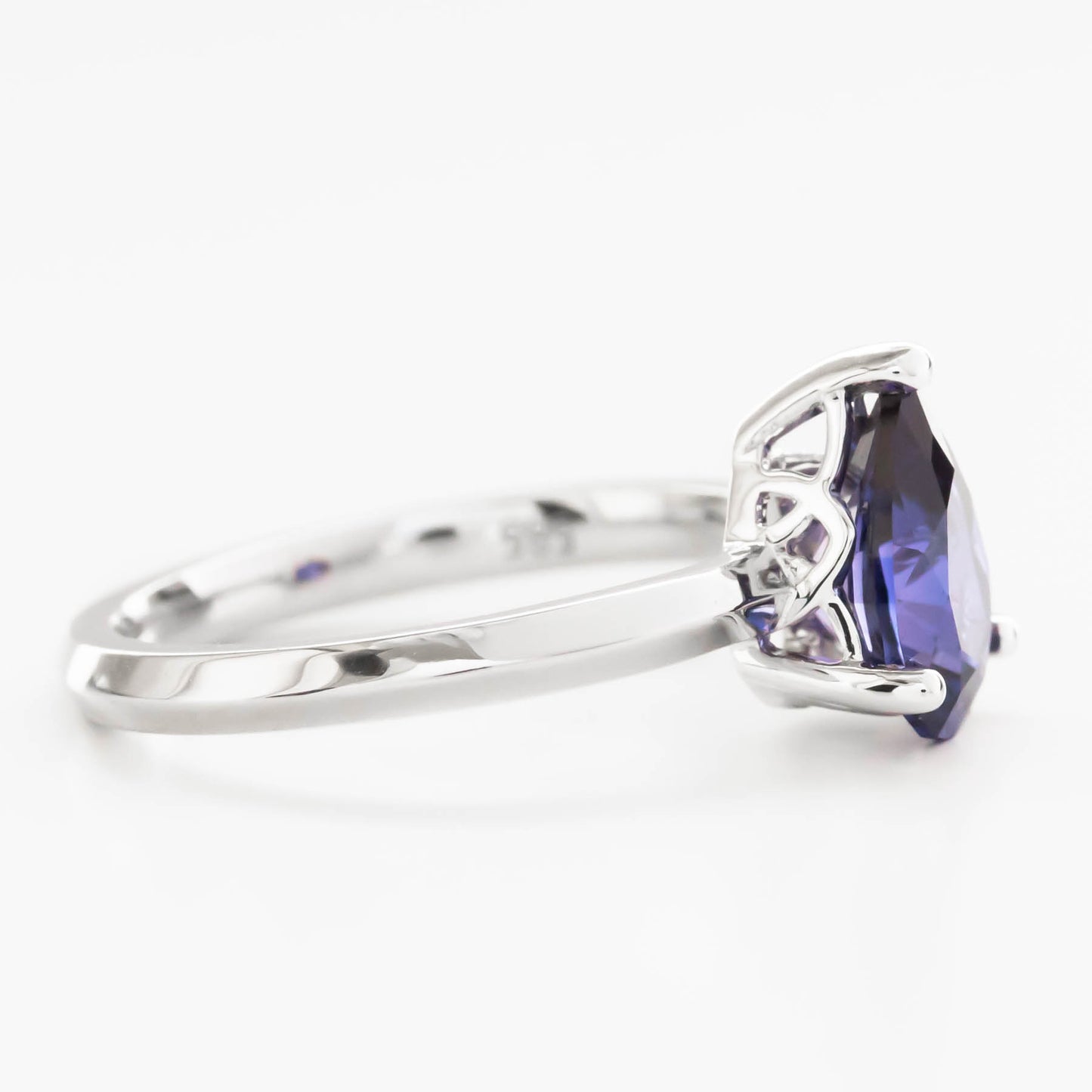 Rosina solitaire engagement ring with pear lab sapphire