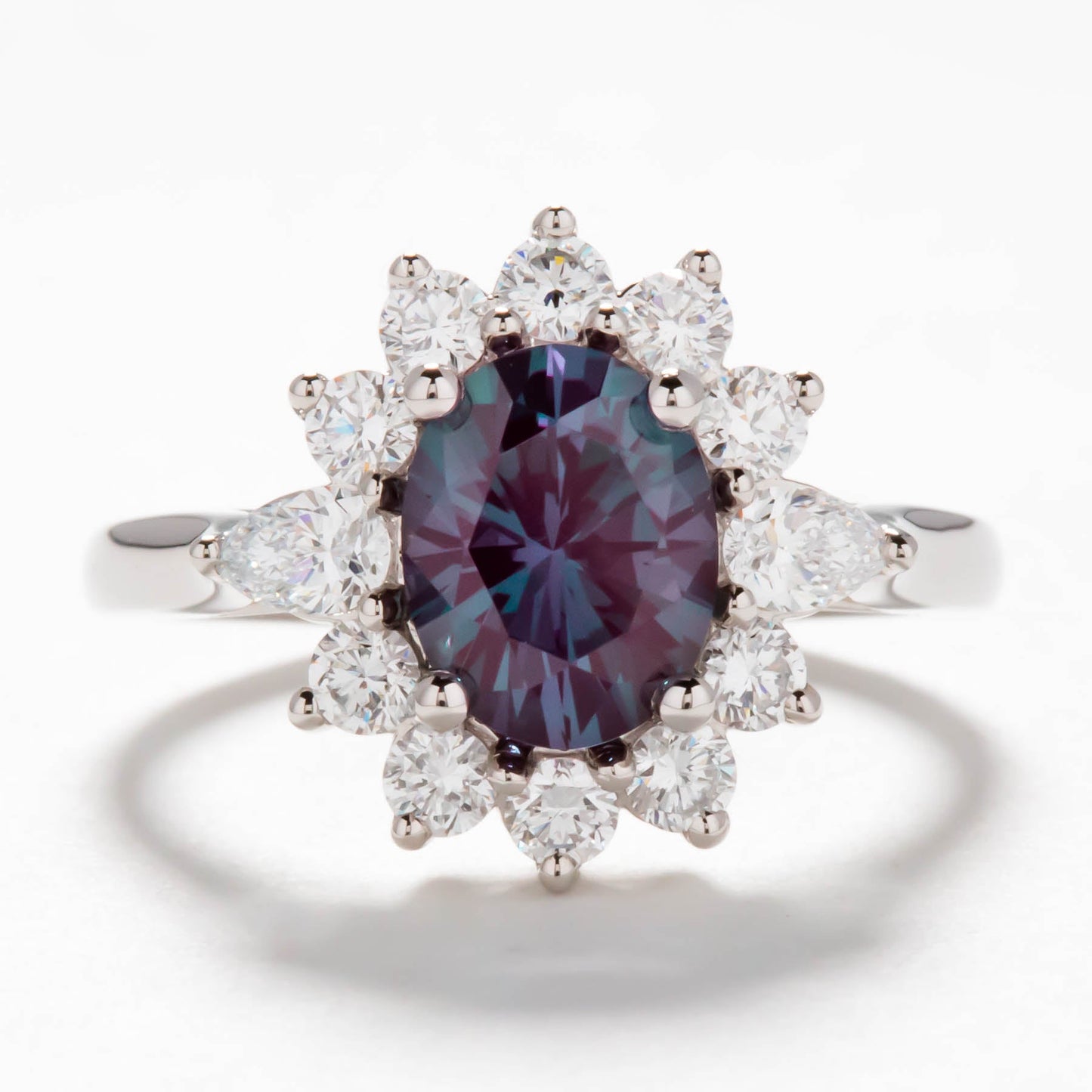 Shani halo engagement ring with lab alexandrite