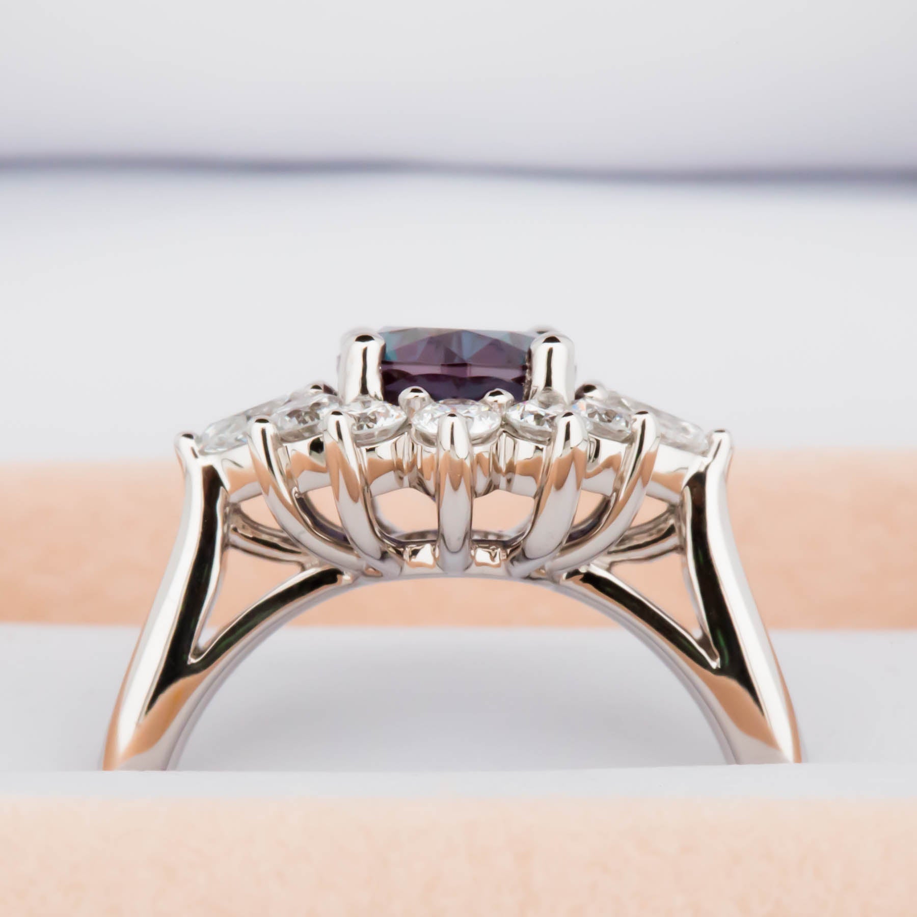 Shani halo engagement ring with lab alexandrite