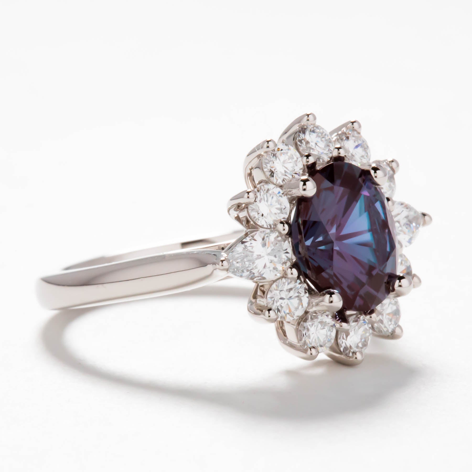 Shani halo engagement ring with lab alexandrite