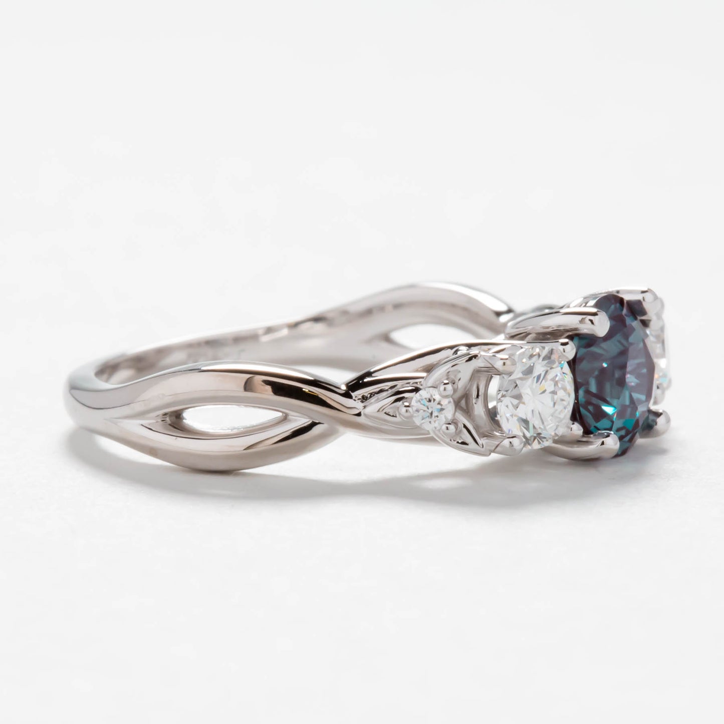 Tana engagement ring with lab diamonds and round alexandrite