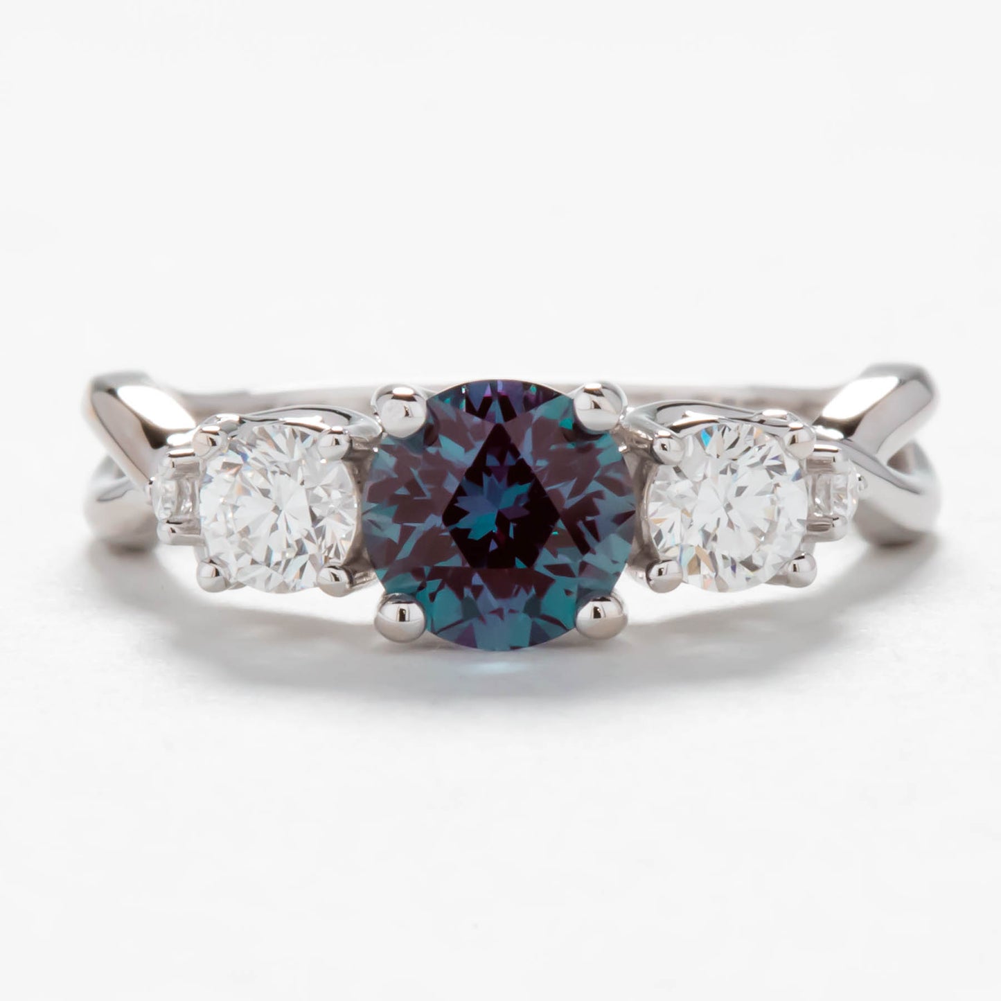 Tana engagement ring with lab diamonds and round alexandrite