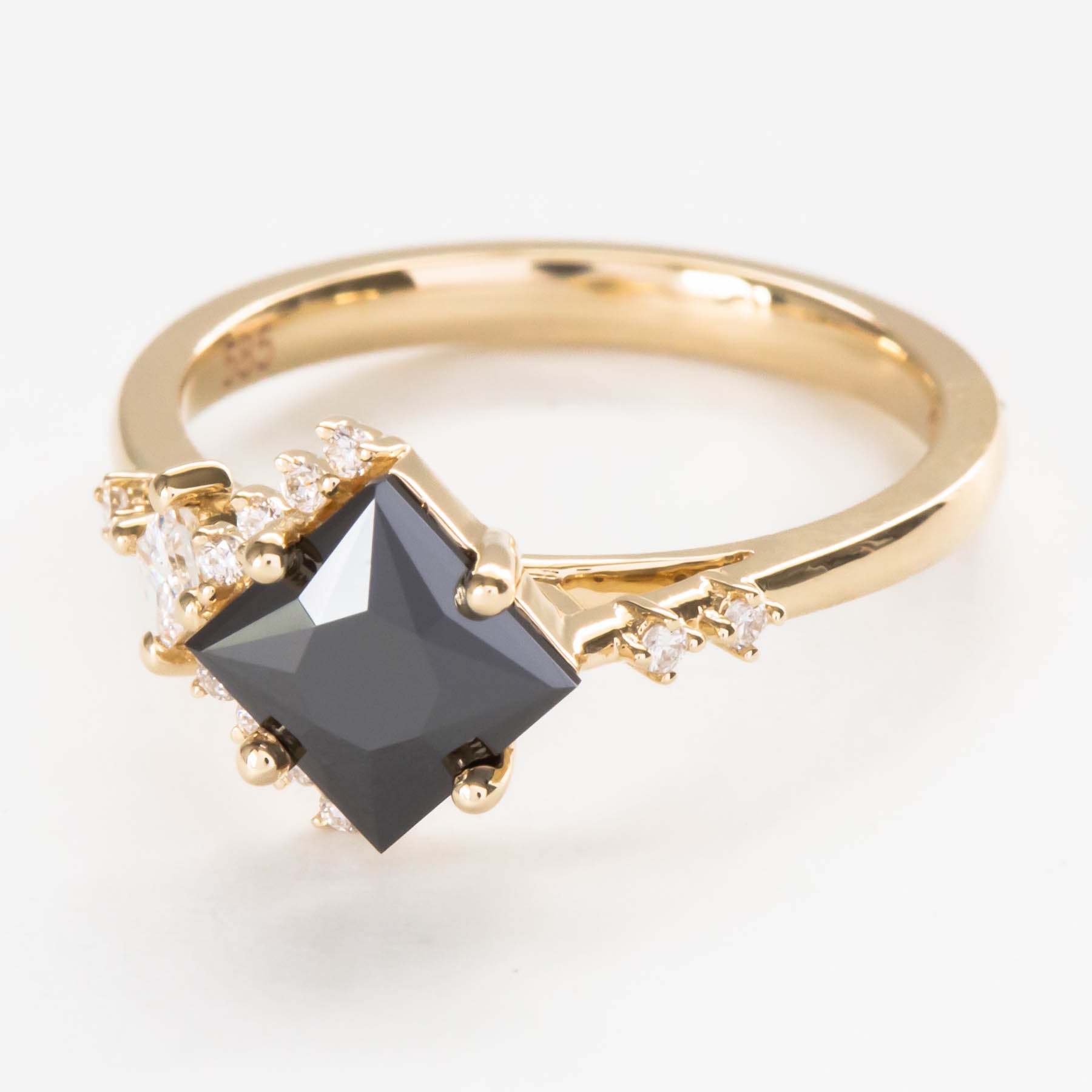 Tracy princess cut accented engagement ring with black moissanite