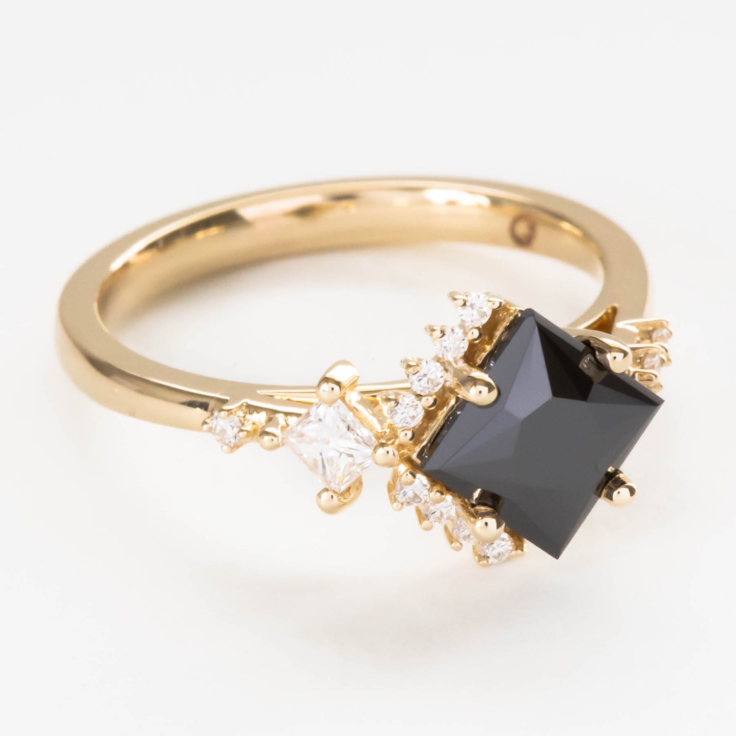 Tracy princess cut accented engagement ring with black moissanite