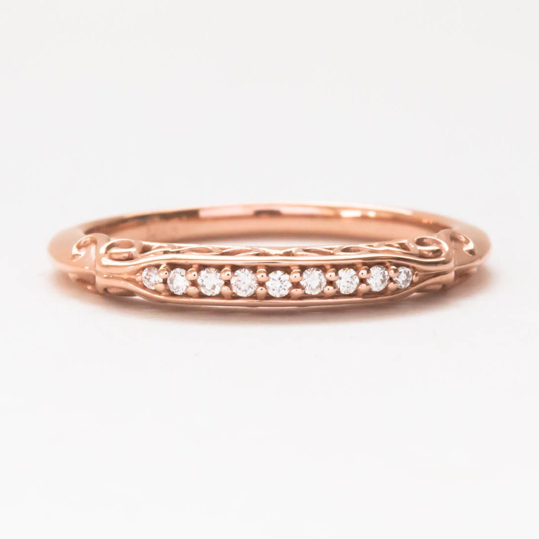 rose gold wedding band with lab diamonds