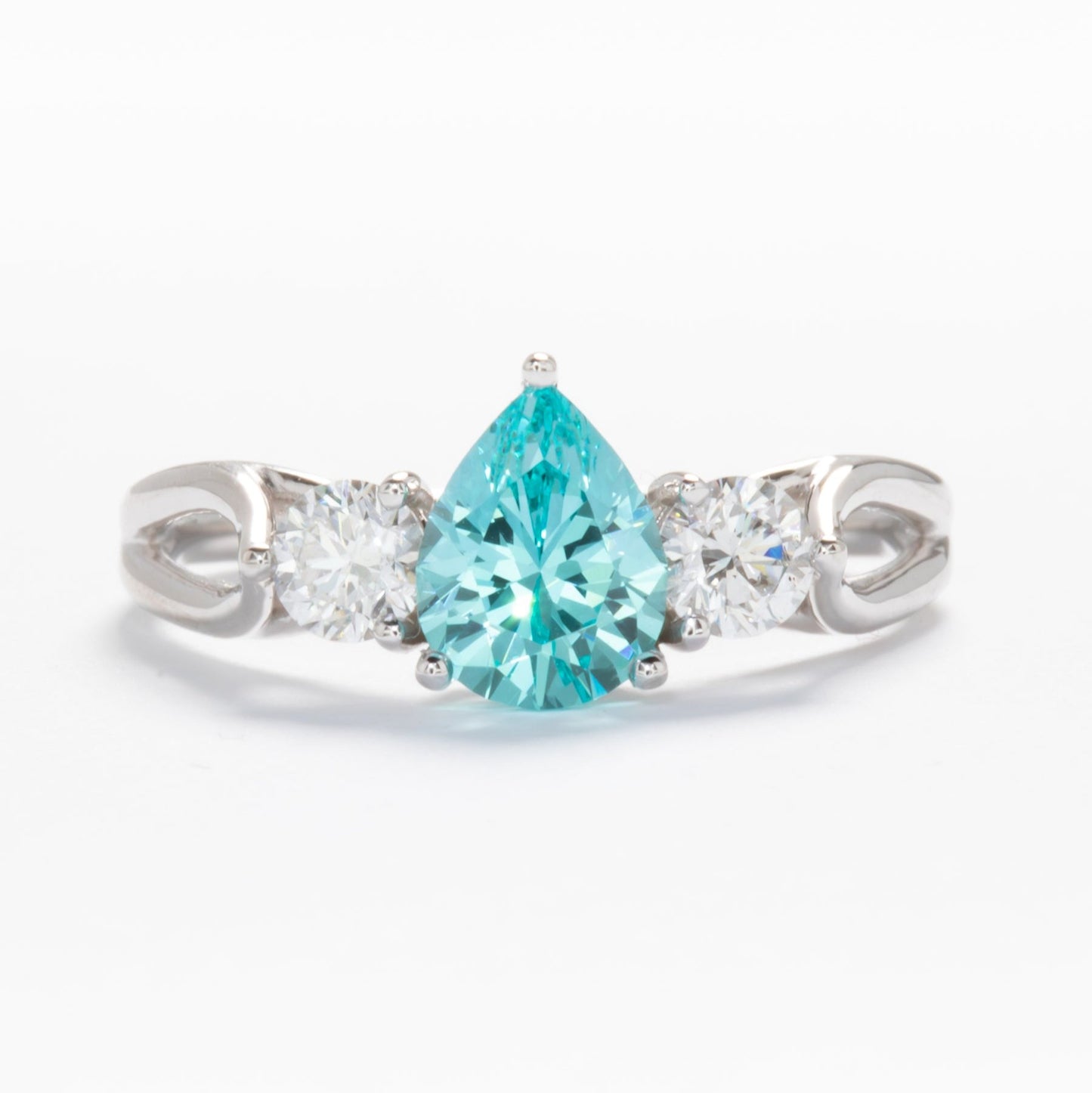 annabelle three stone ring with blue lab yag pear