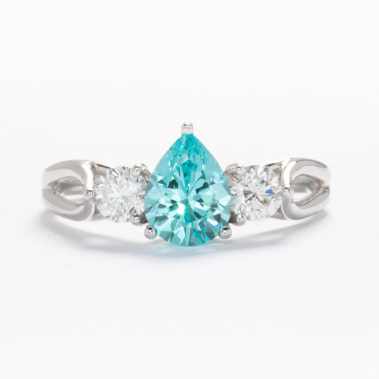 annabelle three stone ring with blue lab yag pear