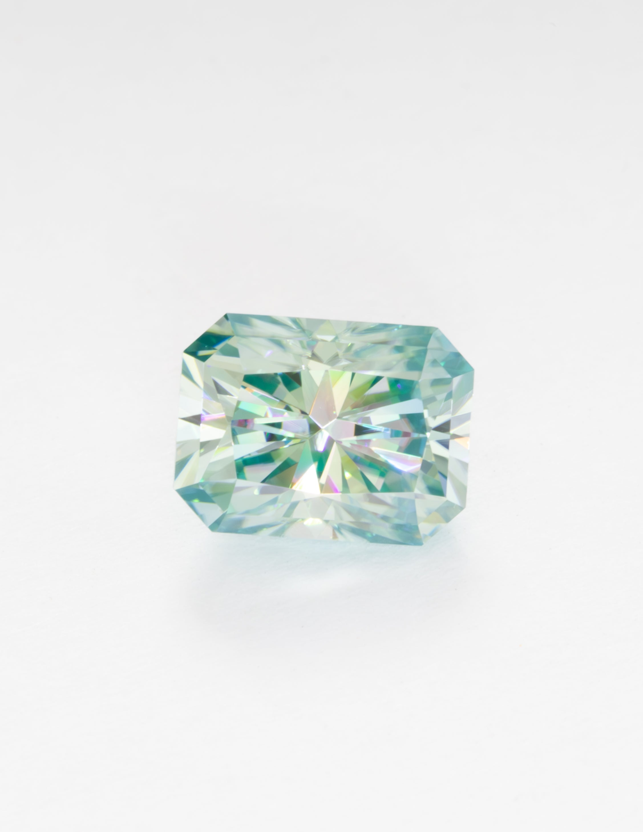 blue-green moissanite radiant