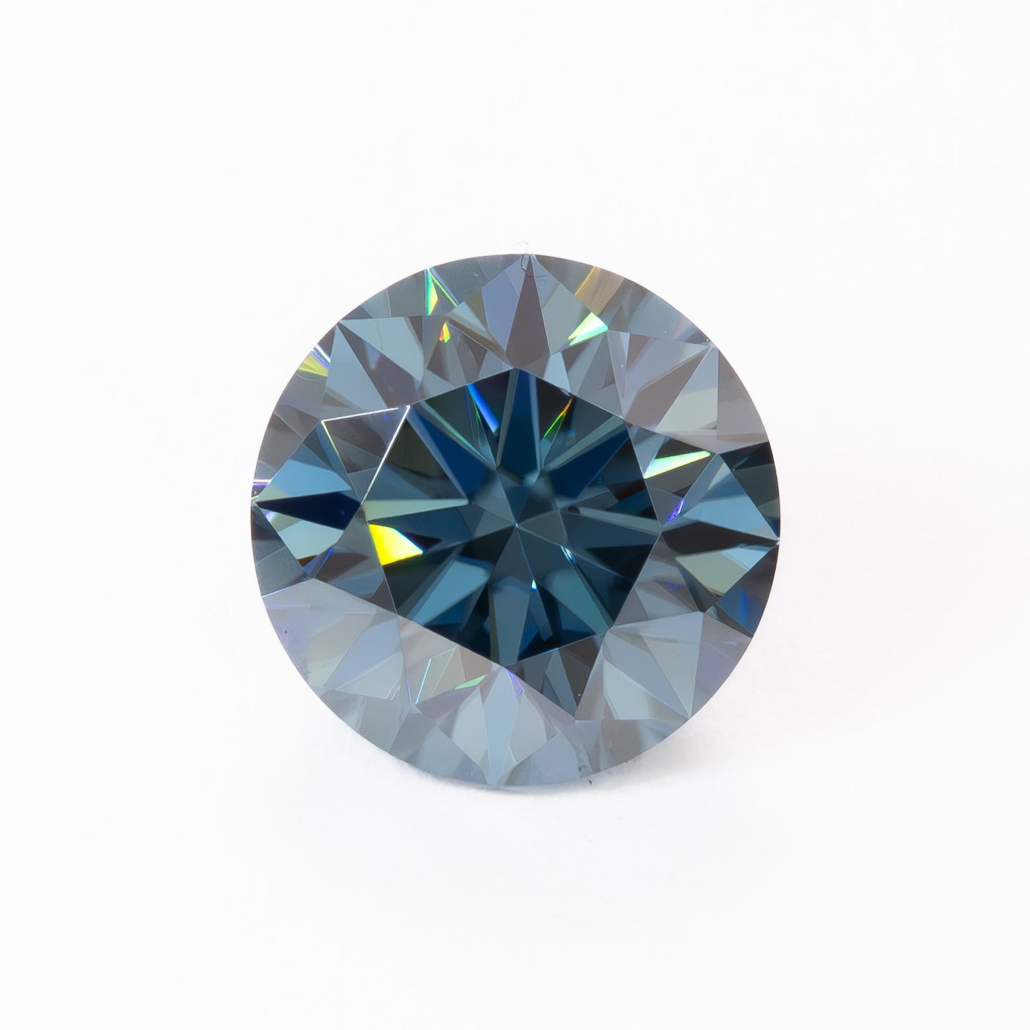 blue moissanite round brilliant