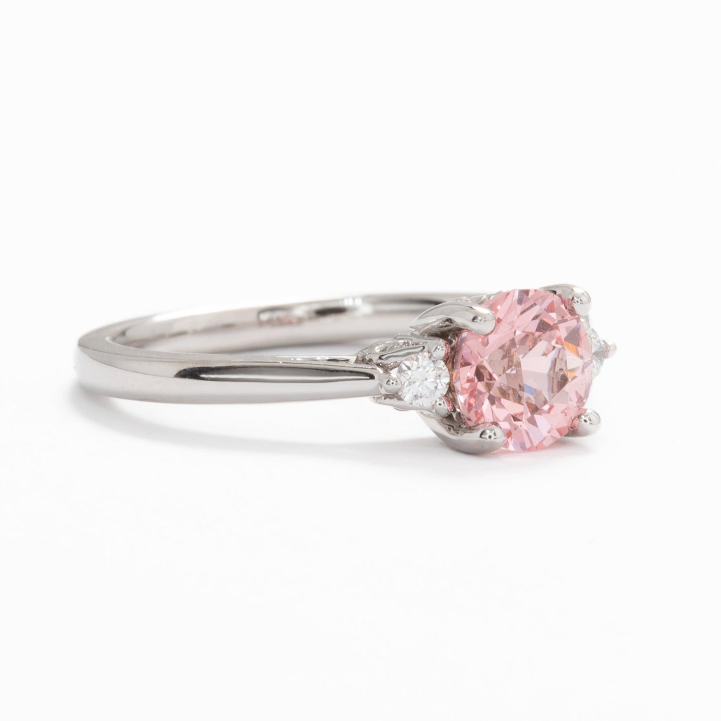 carina engagement ring with pink lab sapphire