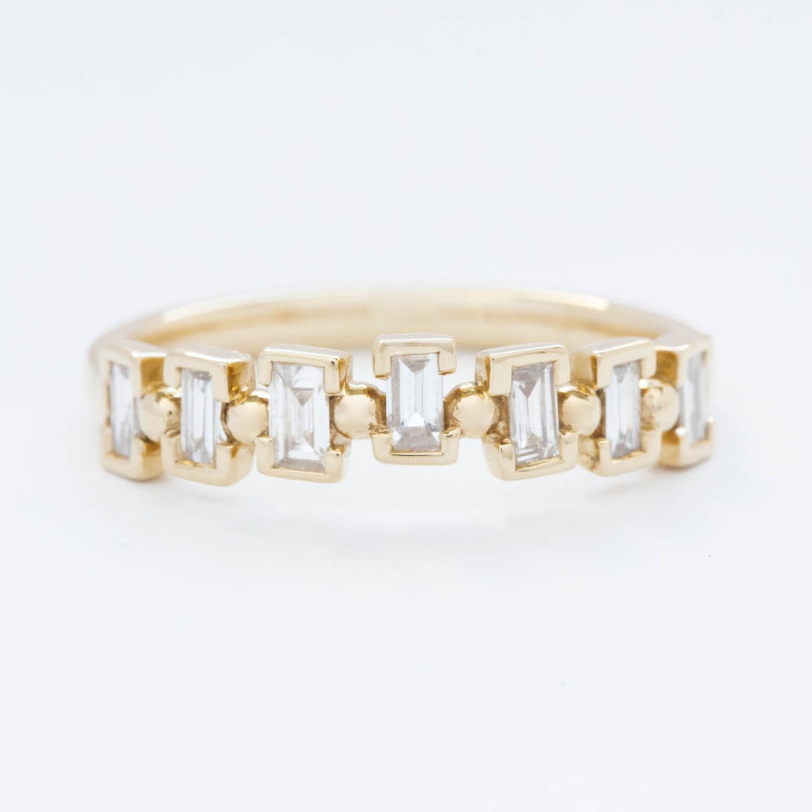 contour mountain wedding band with lab diamonds in yellow gold