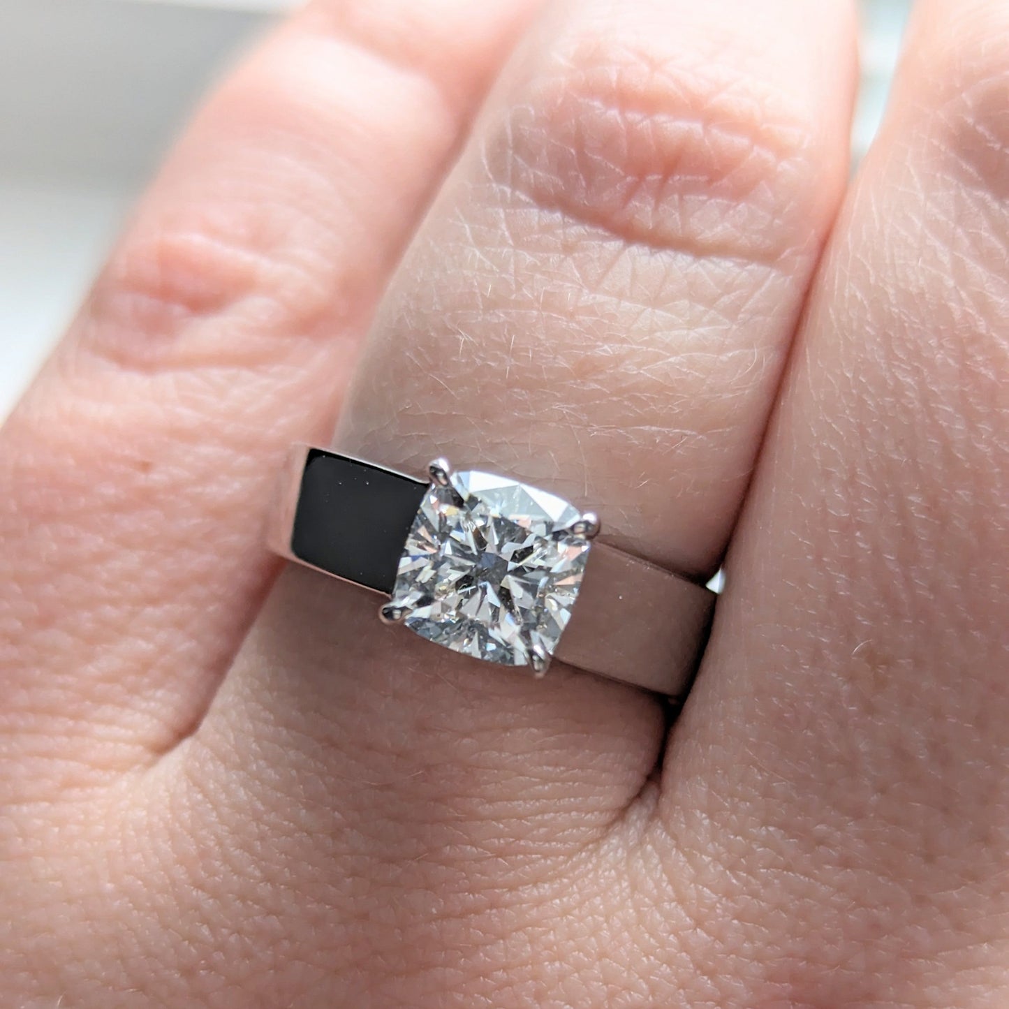 cushion cut lab diamond engagement ring in white gold