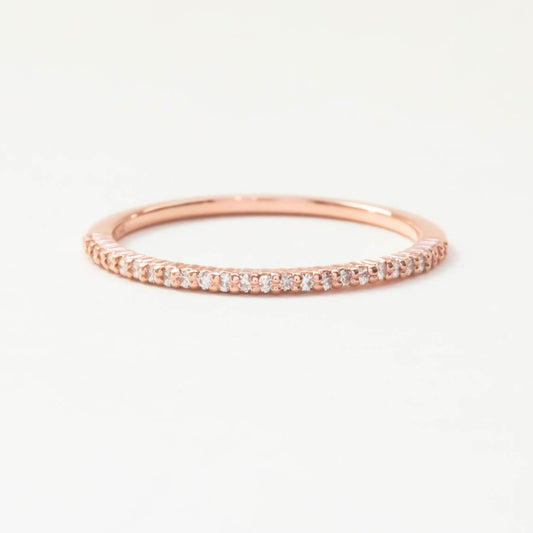 dainty wedding band with moissanite