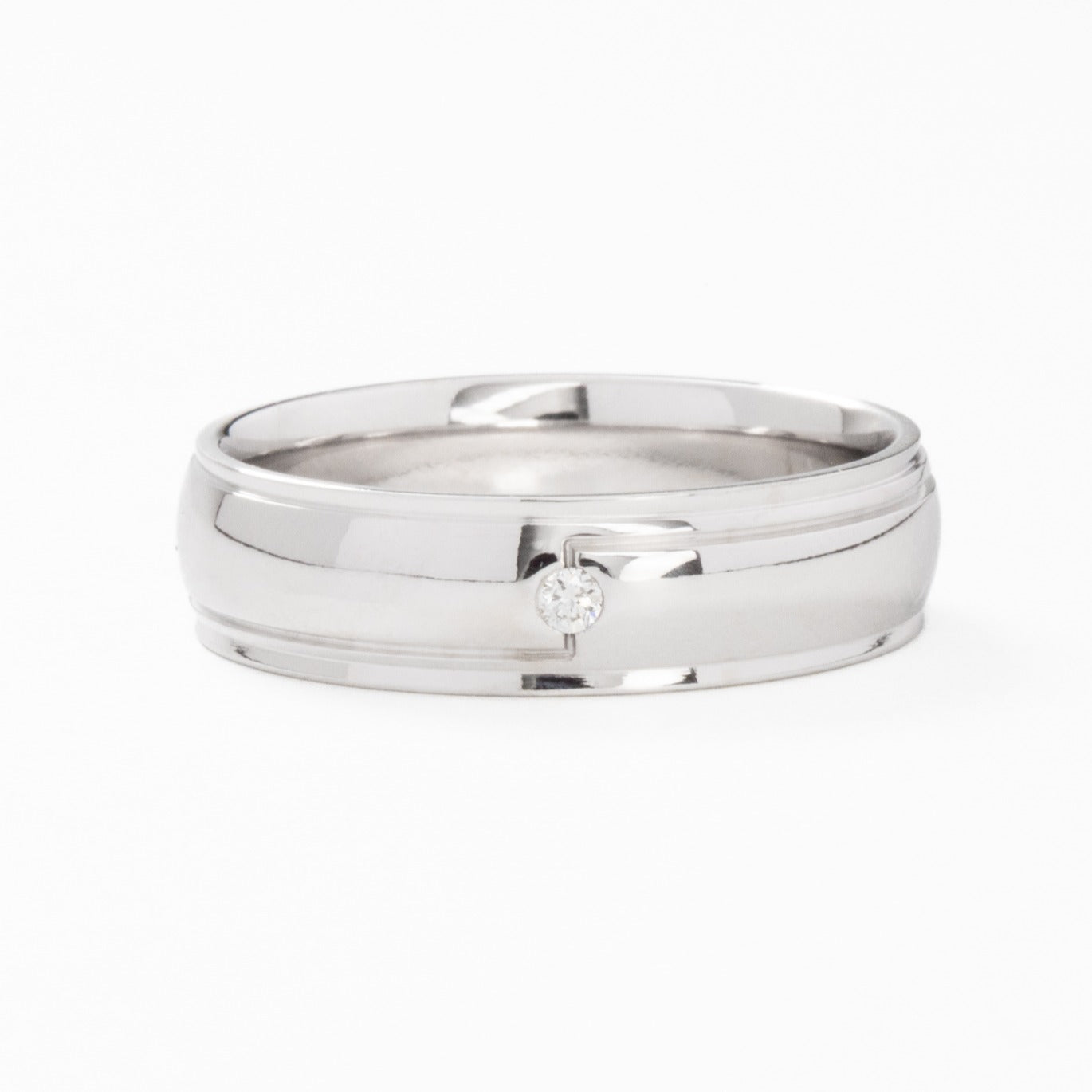 geometric diamond wedding band for men in white gold