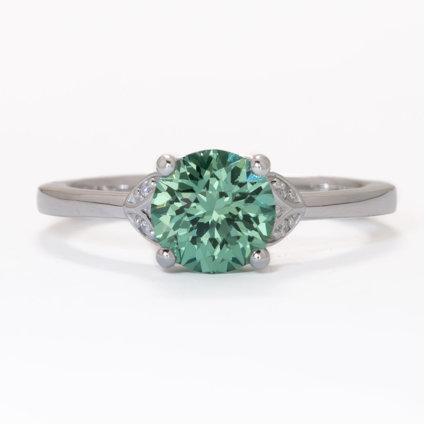 green lab sapphire round floral inspired engagement ring