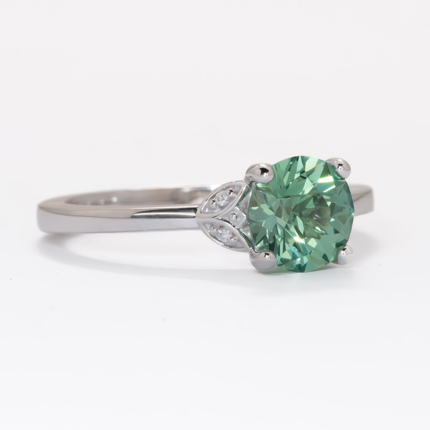 green lab sapphire round floral inspired engagement ring