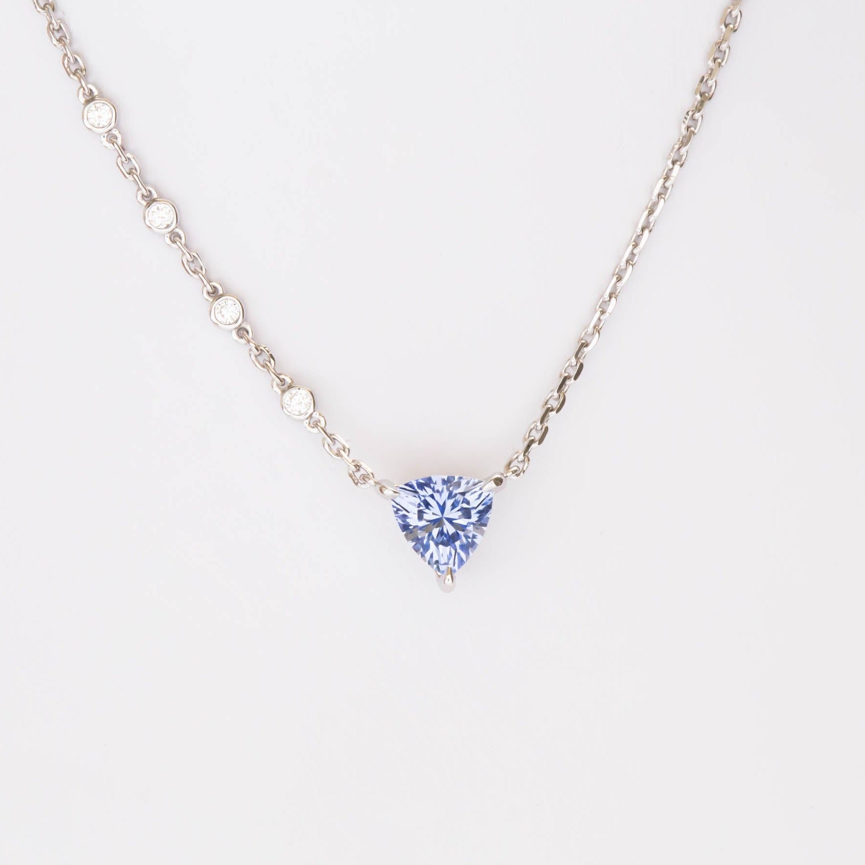 ivy necklace with trillion blue lab sapphire