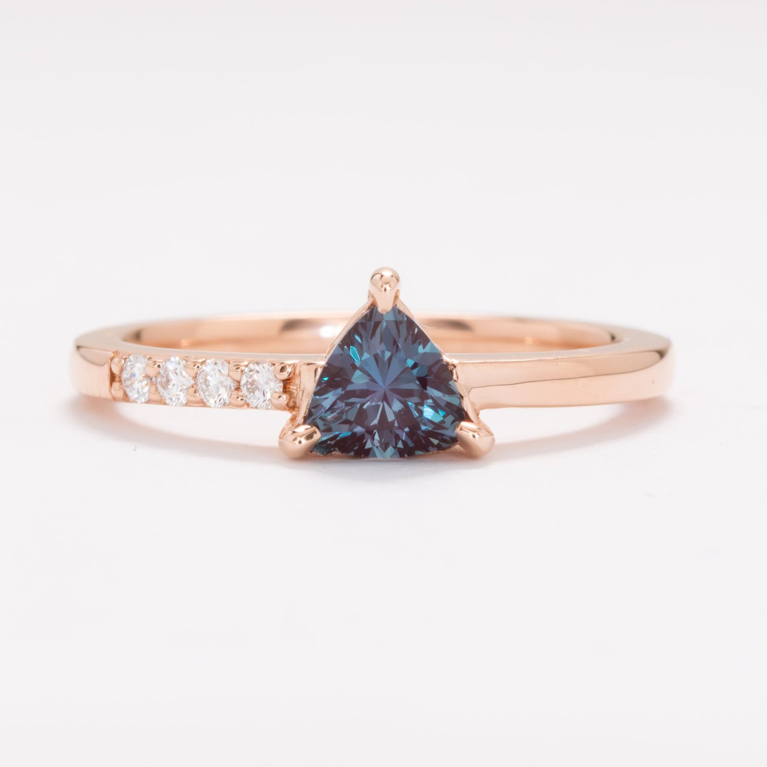 lab alexandrite trillion asymmetrical engagement ring