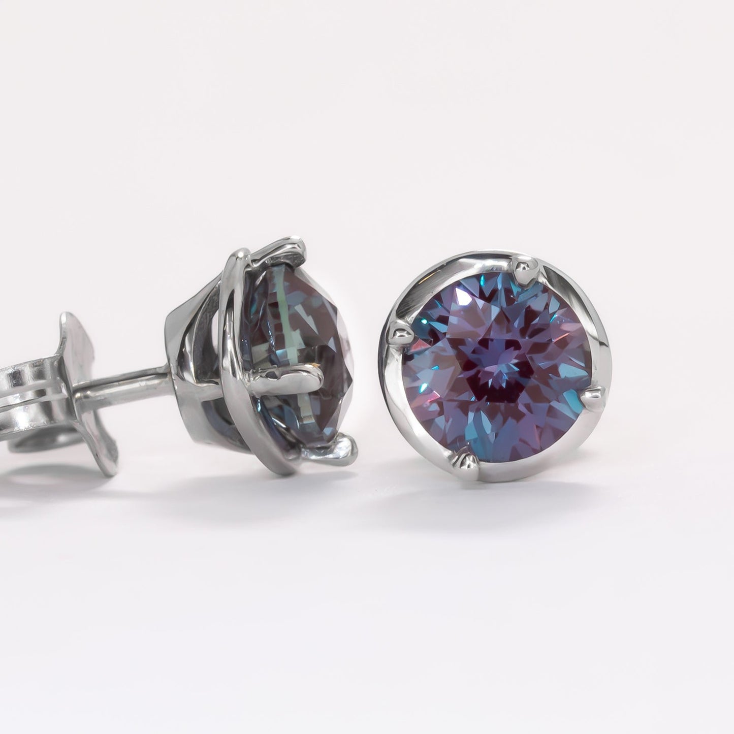 lab alexandrite earrings in white gold