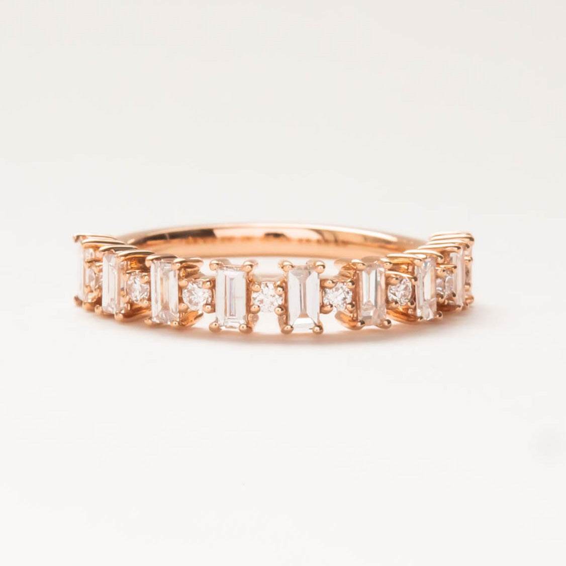 custom lab diamond wedding band in rose gold