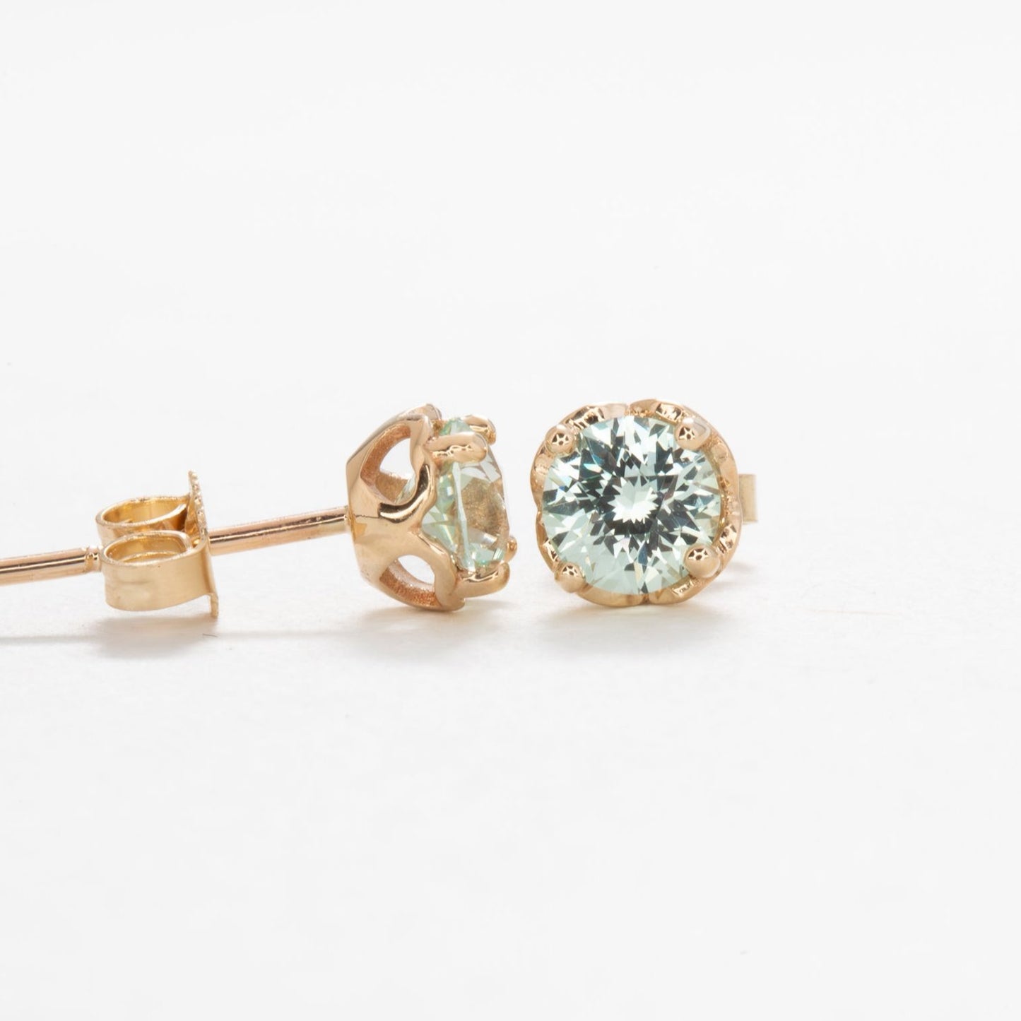 mint lab sapphire earrings in  yellow gold