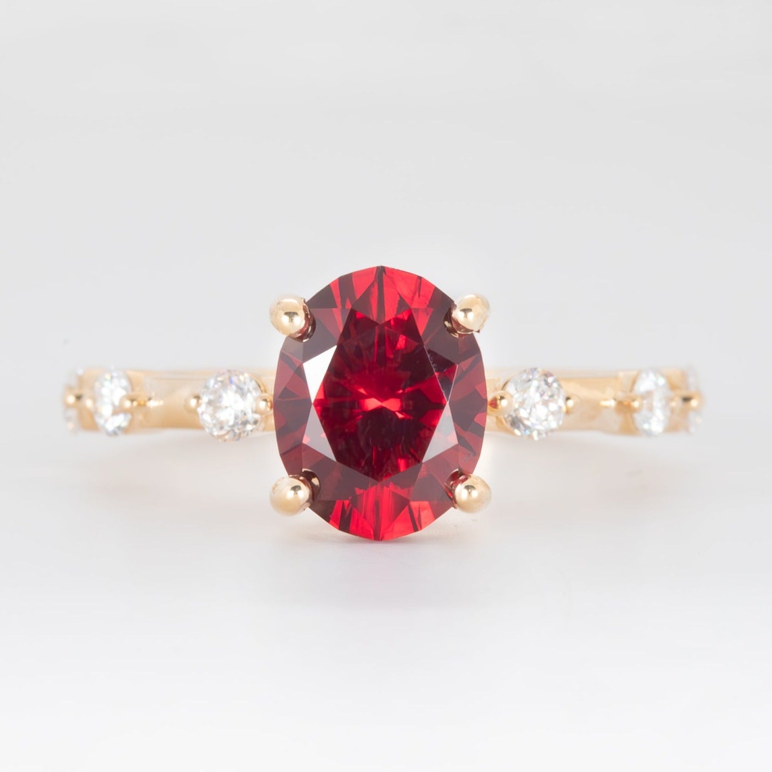 nyla wedding set in yellow gold and lab ruby