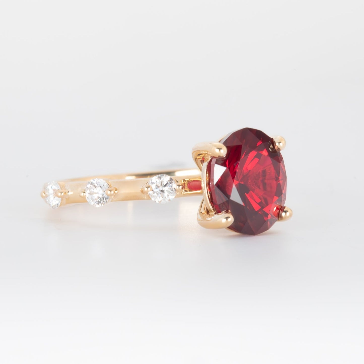 nyla wedding set in yellow gold and lab ruby