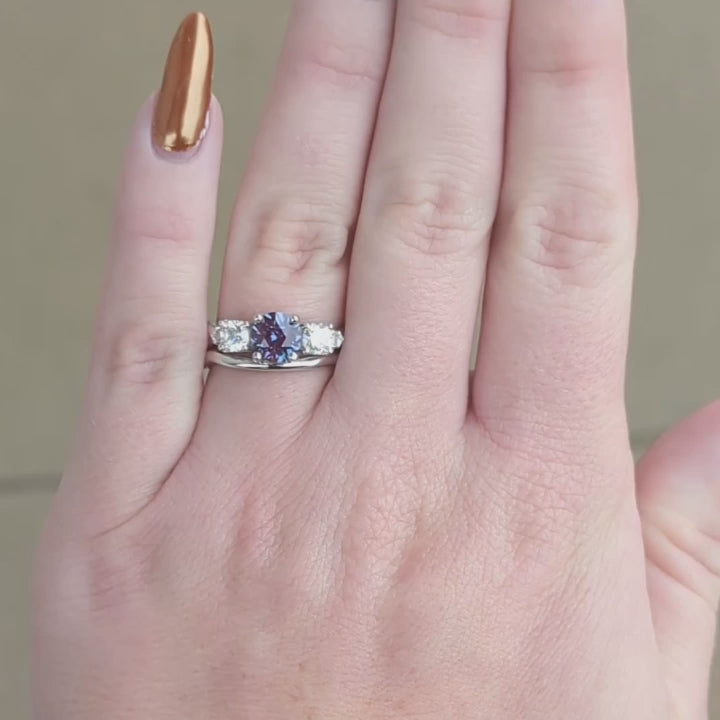 Tana engagement ring with lab diamonds and round alexandrite