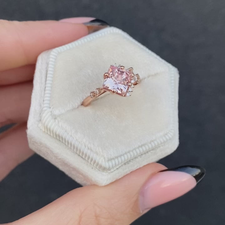 tracy ring with princess cut peach lab sapphire